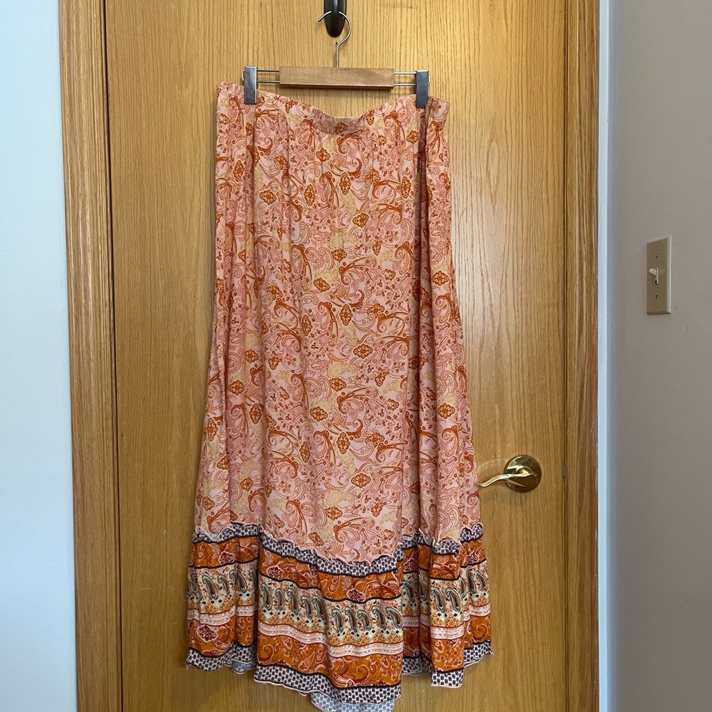 Cider 2X 3X Boho Orange and Pink Women's Maxi Skirt